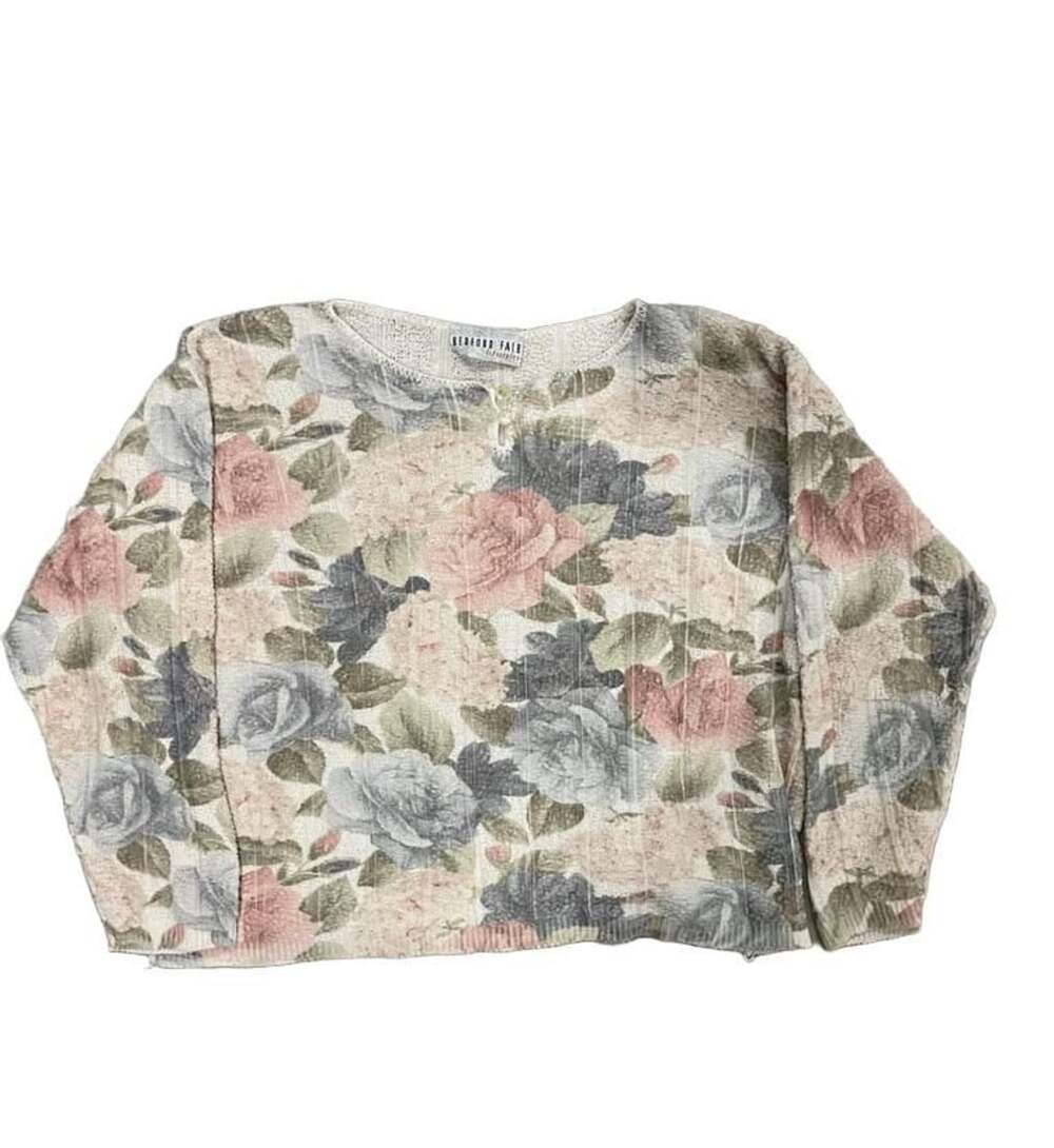 Bedford Fair Floral Sweater Size M Pastel Roses Y2K Cottage Core